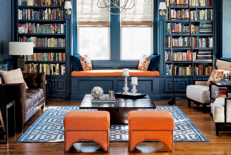 interior design 2018 orange and blue living room
