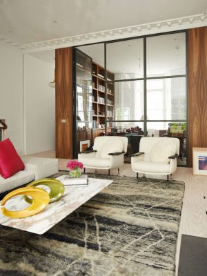 grey berber rug in sitting room