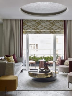 cream zig zag rug in living room by gunter and co