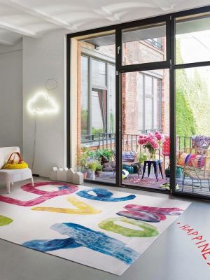 handwritings colourful statement rug in modern room
