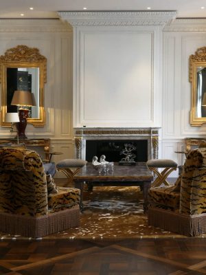 Nicolas Haslam maximalist luxurious classic room with bronze silk bespoke rug