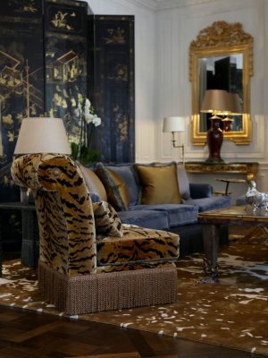 bronze silk rug in room by nikki haslam