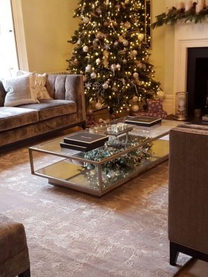 neutral wool and silk modern rug in living room