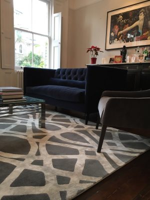 blenhiem silver rug with blur sofa