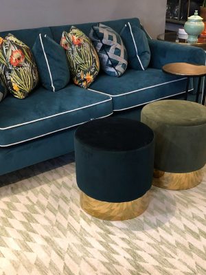 green geometric flatweave rug