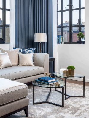 grey high and low pile wool and silk rug in room by gordon duff and linton David Butler Photography